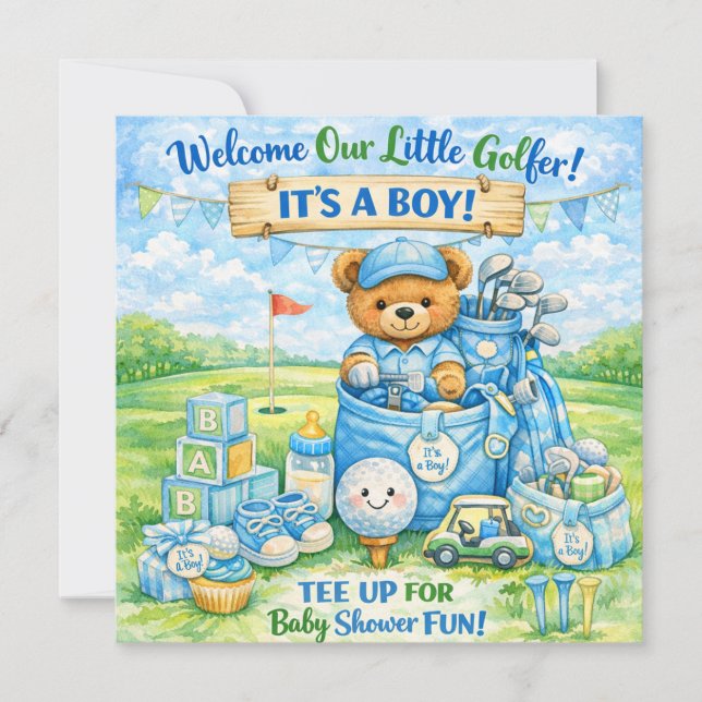 Golf Little Golfer Baby Boy Bebis Shower Inbjudan (Framsida)