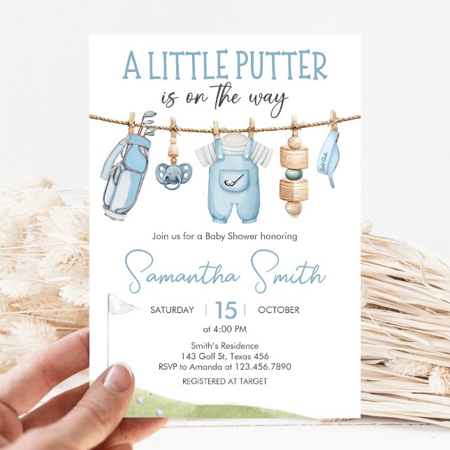 Golf Little Putter Barnrumsfirande Inbjudningar (A Little Putter Golf Baby Shower Invitation)