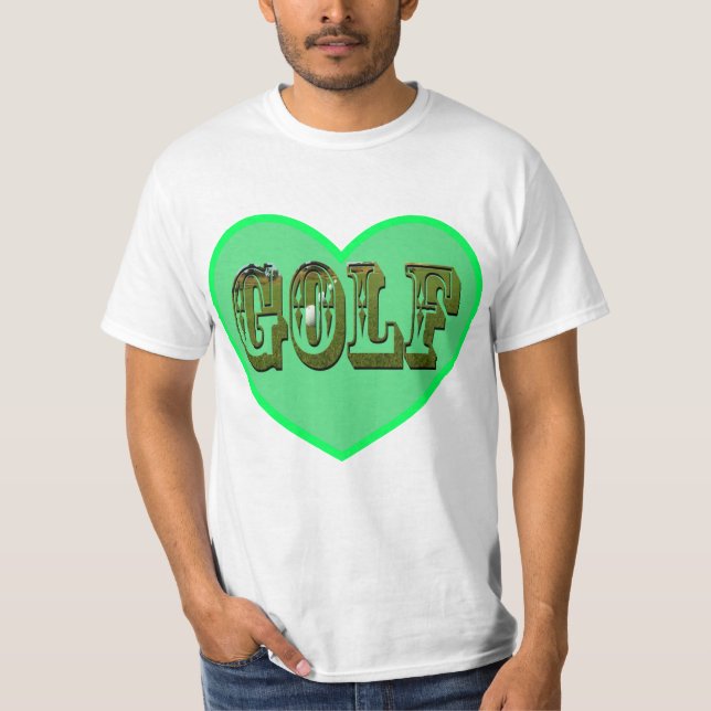Golf-Logotyp i Grönt Kärlek Heart, T Shirt (Framsida)