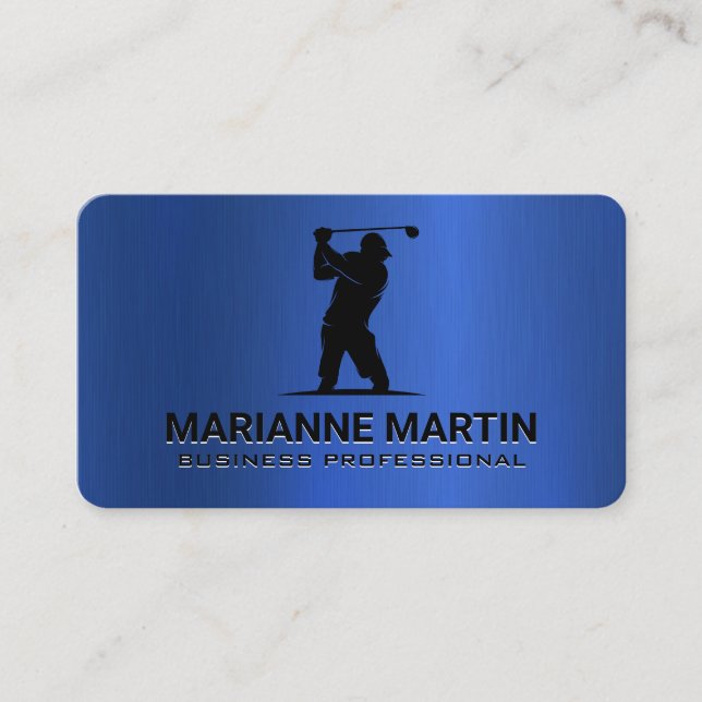 Golf Logotyp | Sportidrottare | Blå Metallisk Visitkort (Framsida)
