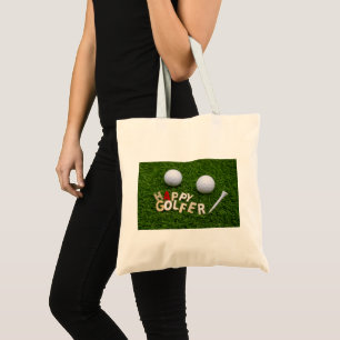 Golf Lycklig Golfer med golf boll på grönt Tygkasse