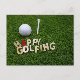 Golf Lycklig golfgolfgolf boll och T på grönt Vykort