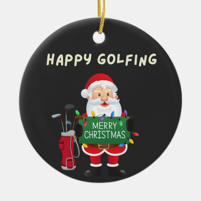 Golf Lycklig jul Helgdagar Jultomten golfer Julgransprydnad Keramik (Framsidan)