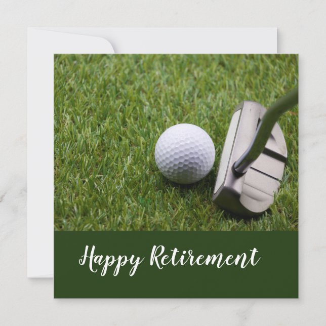 Golf lycklig pension med golf boll och putter kort (Framsida)