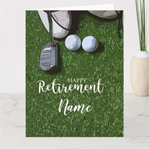 Golf lycklig pension med golf boll på grönt kort
