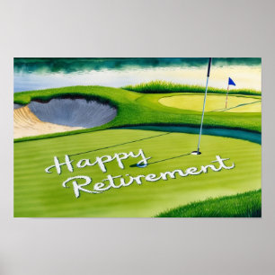 Golf Lycklig Pension med golf boll på grönt Poster