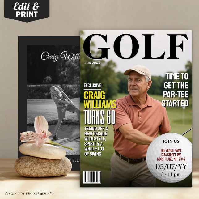 Golf Magazine Birthday Inbjudan, Roligt Golf-inbju Inbjudningar (Golf Magazine Birthday Invite, Fun Golf Invitation)