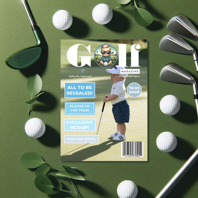 Golf Magazine Cover Photo Boy Födelsedagsfest Inbjudningar (Golf Magazine Cover Photo Boy Birthday Party Invitation)