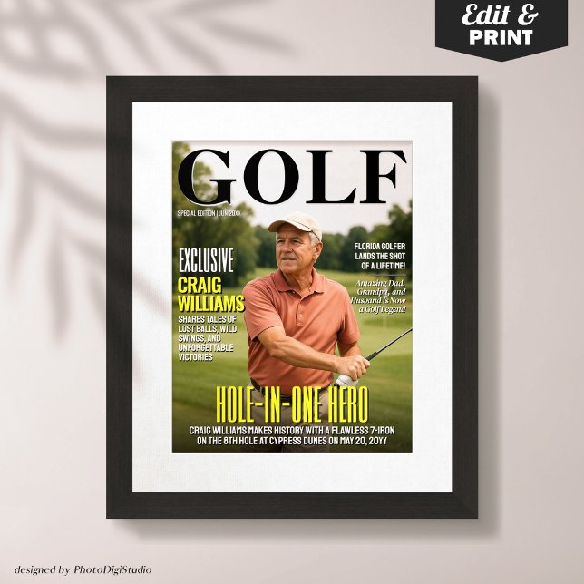 Golf Magazine Cover, Roligt Golf Gift för Hål i On Poster (Golf Magazine Cover, Fun Golf Gift for Hole in One Poster)