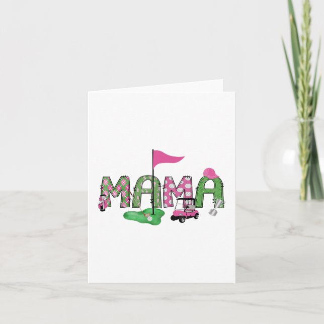 Golf Mamma Rosa Hål i en golf 1:a födelsedagsflick Kort (Framsida)