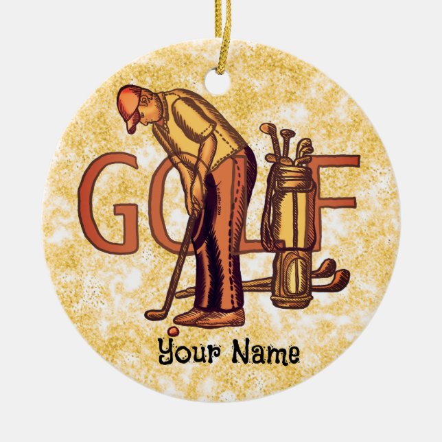 Golf Man Bokstäver Julgransprydnad Keramik (Framsidan)