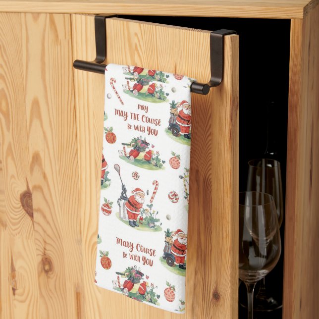 Golf May är med dig jultomten Kökshandduk (Thirds Fold)