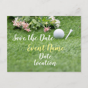 Golf med blommor på grönt gräs spara datumet vykort