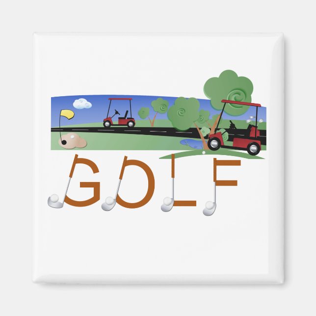 Golf med golfkarts, skjortor och gåvor magnet (Framsidan)