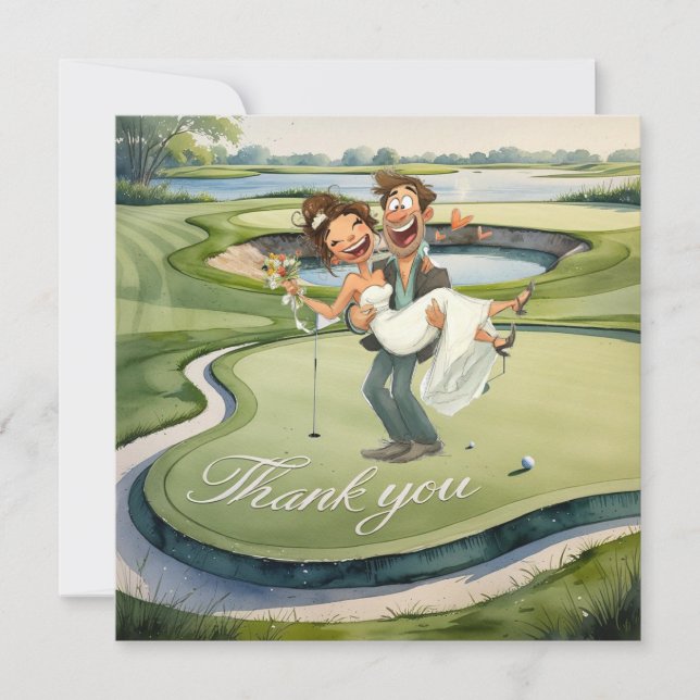 Golf med text på golfbana i akvarellstil tack kort (Framsida)