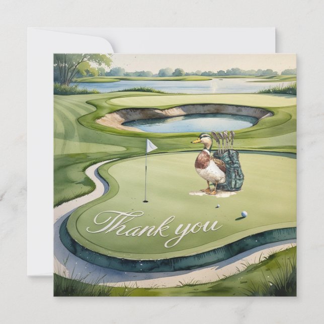 Golf med text på golfbanans vattenfärg stil tack kort (Framsida)