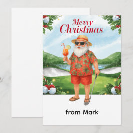 Golf Merry Christmas Santa Golfer Beach themed  Julkort