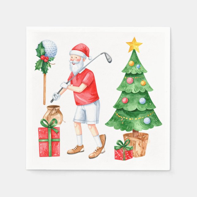 Golf Merry Christmas with Santa Claus Golfing Pappersservett (Framsidan)