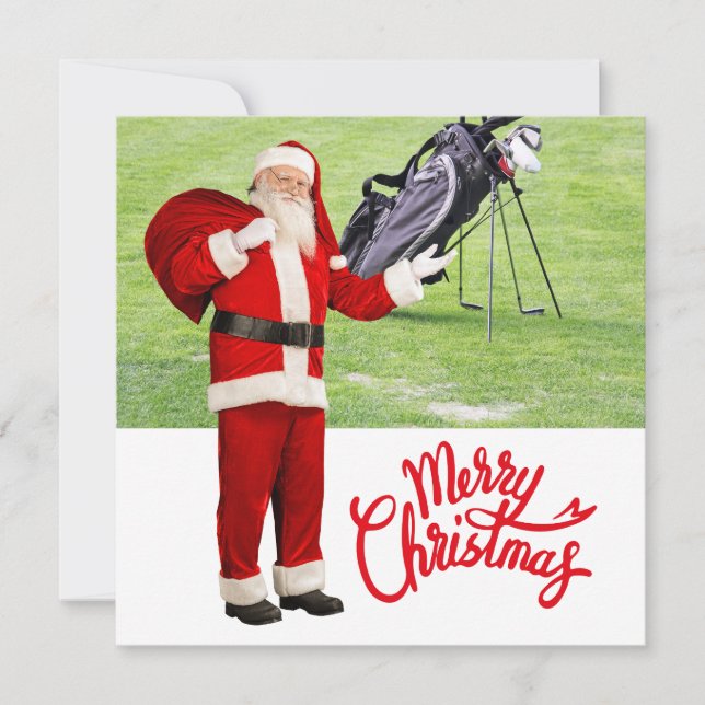 Golf Merry Christmas with Santa Claus on Green  Julkort (Framsida)