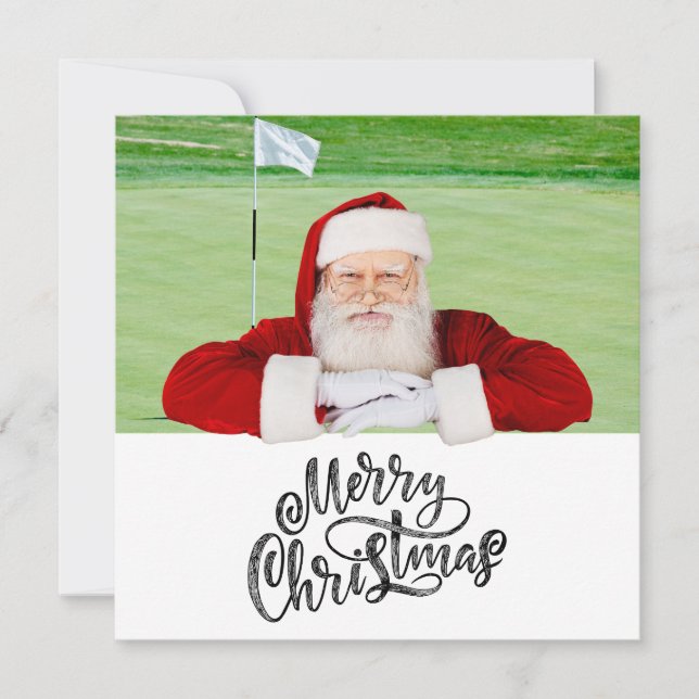 Golf Merry Christmas with Santa Claus on Green  Julkort (Framsida)