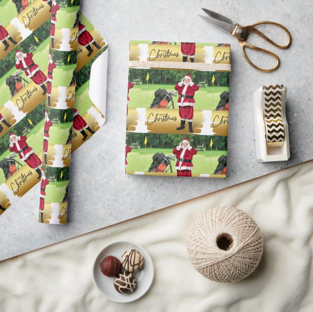 Golf Merry Christmas with Santa Claus on Green  Presentpapper (Hantverk)