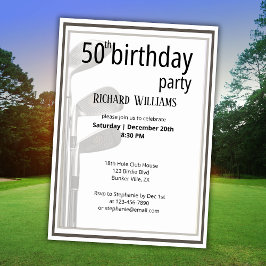 Golf Modern Black White Manar 50:e födelsedagen Inbjudningar