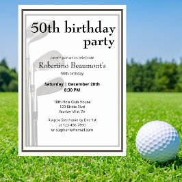 Golf Modern Svart Vitt Mäns 50-årsdag Inbjudningar