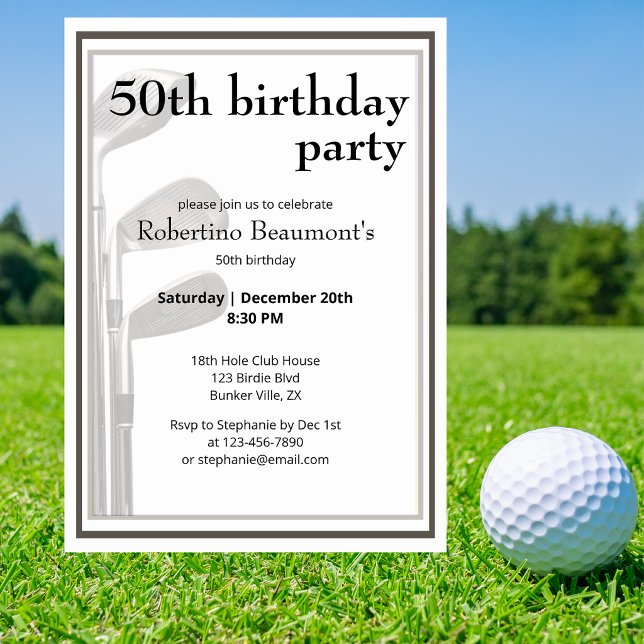 Golf Modern Svart Vitt Mäns 50-årsdag Inbjudningar (Skapare uppladdad)