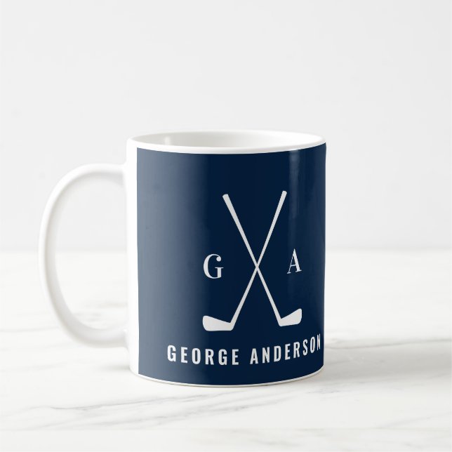 Golf modern typografi, inledande monogrammarblått kaffemugg (Vänster)