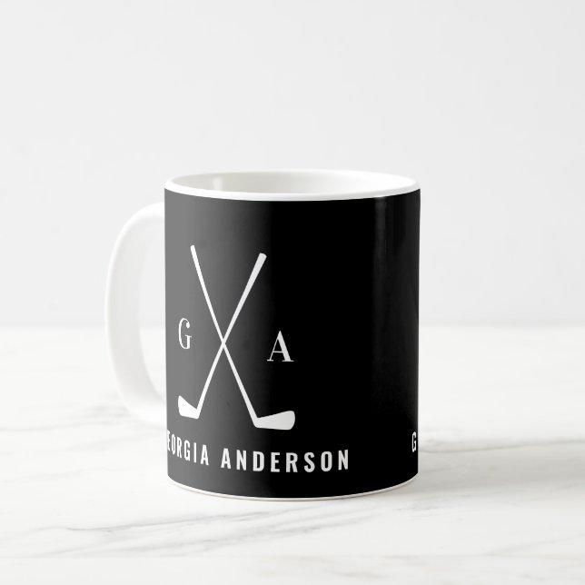 Golf modern typografi, inledande monogramsvart kaffemugg (Framsida vänster)