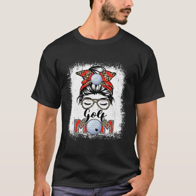 Golf Mom Game Day Messy Bun Leopard Mother's Day T Shirt (Framsida)