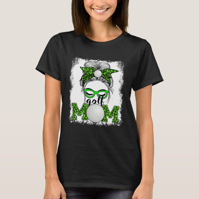 Golf Mom Mother's Day Game Day Messy Bun Leopard T Shirt (Framsida)