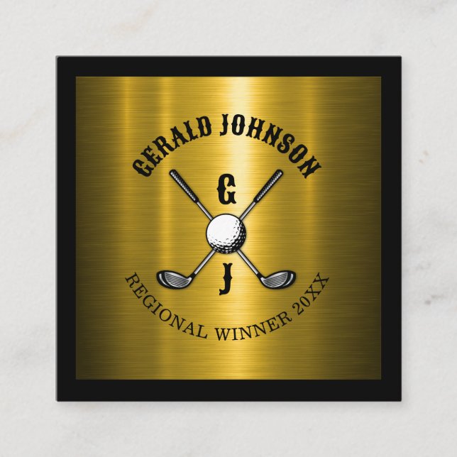 Golf Monogram-design för Anpassningsbarna Guld Ele Fyrkantigt Visitkort (Framsida)