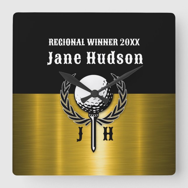 Golf Monogram-design i Anpassningsbarna Braved Gul Fyrkantig Klocka (Framsida)