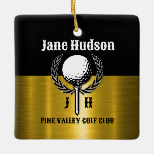 Golf Monogram-design i Anpassningsbarna Braved Gul Julgransprydnad Keramik