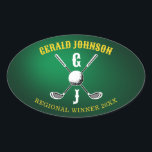 Golf Monogram-design med minimalistisk Anpassnings Ovalt Klistermärke<br><div class="desc">Eleganten Golf Monogram Design från Edward Eksi med minimal Anpassningsbar. Enkel modifiering av INITIALER och TEXTS efter dina behov.</div>