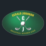 Golf Monogram-design med minimalistisk Anpassnings Ovalt Klistermärke<br><div class="desc">Eleganten Golf Monogram Design från Edward Eksi med minimal Anpassningsbar. Enkel modifiering av INITIALER och TEXTS efter dina behov.</div>