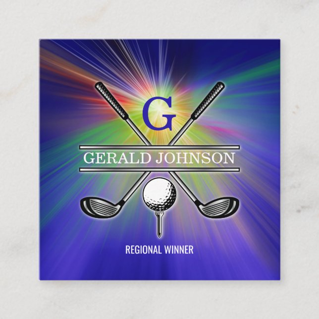 Golf Monogram för minimalistisk Anpassningsbar för Fyrkantigt Visitkort (Framsida)