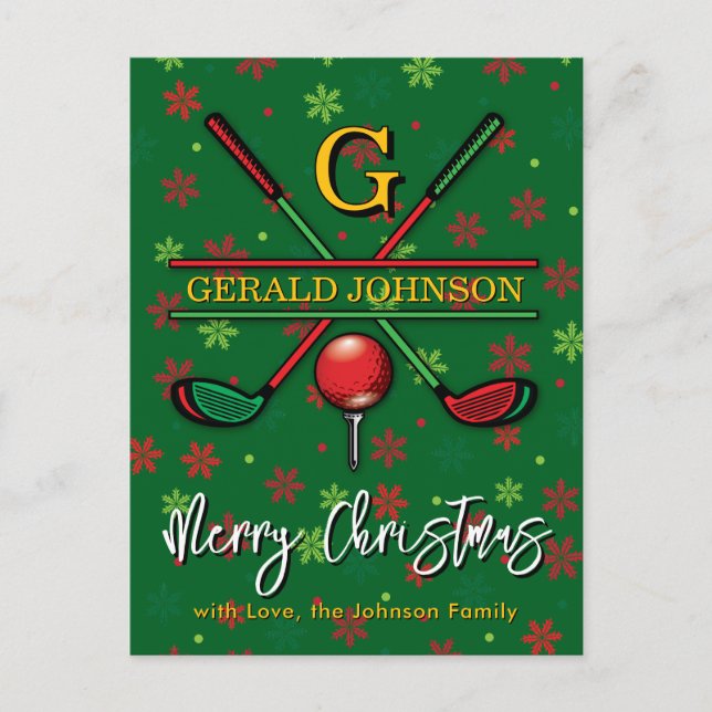Golf Monogram God Jul-Firande Design Vykort (Framsida)