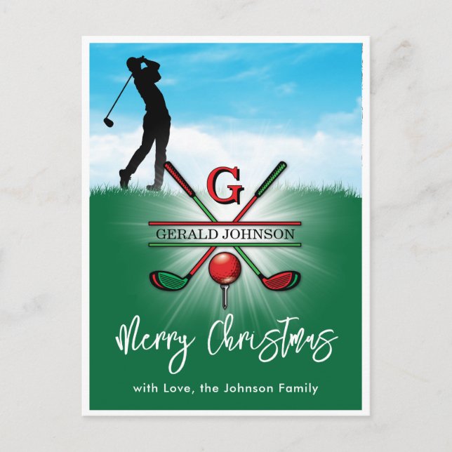 Golf Monogram God Jul-Holiday Design Vykort (Framsida)