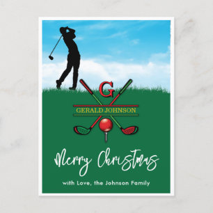 Golf Monogram God Jul-Holiday Design Vykort