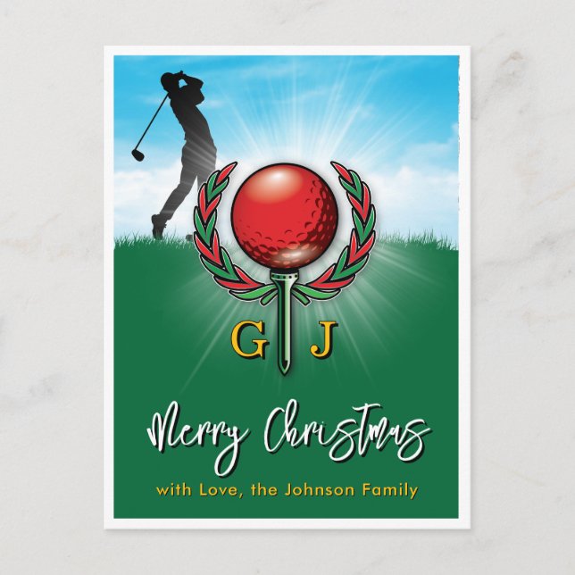 Golf Monogram God Jul-Holiday Design Vykort (Framsida)