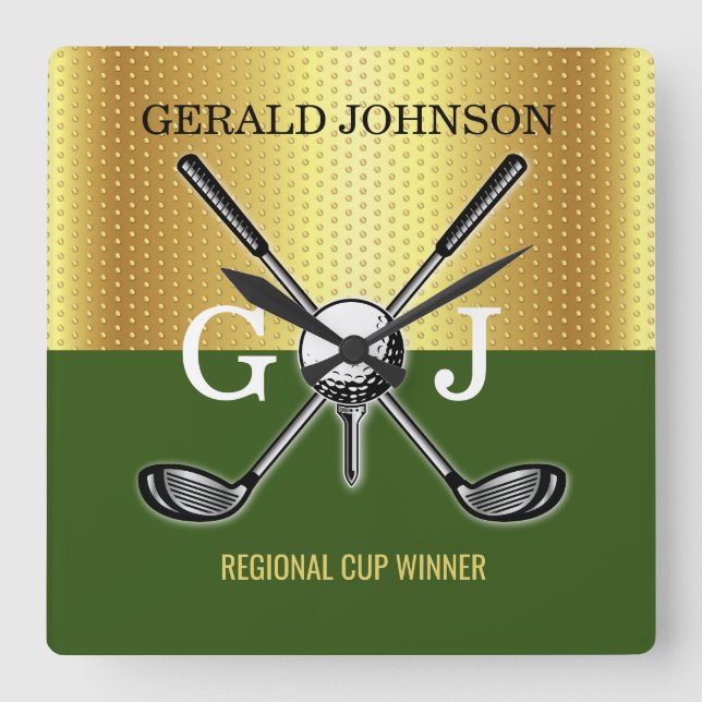 Golf Monogram med minimalistisk Anpassningsbar Ele Fyrkantig Klocka (Framsida)