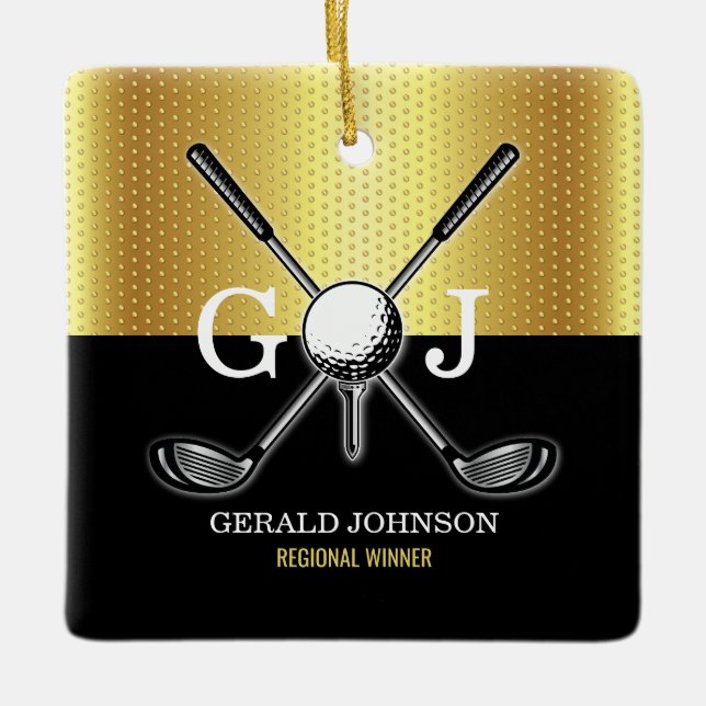 Golf Monogram med minimalistisk Anpassningsbar Ele Julgransprydnad Keramik (Framsida)