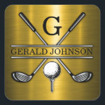 Golf Monogram med minimalistisk Elegant Anpassning Fyrkantigt Klistermärke<br><div class="desc">Eleganten Golf Monogram Design från Edward Eksi med minimal Anpassningsbar. Enkel modifiering av INITIALER och TEXTS efter dina behov.</div>