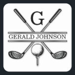 Golf Monogram med minimalistisk Elegant Anpassning Fyrkantigt Klistermärke<br><div class="desc">Eleganten Golf Monogram Design från Edward Eksi med minimal Anpassningsbar. Enkel modifiering av INITIALER och TEXTS efter dina behov.</div>