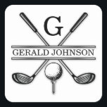 Golf Monogram med minimalistisk Elegant Anpassning Fyrkantigt Klistermärke<br><div class="desc">Eleganten Golf Monogram Design från Edward Eksi med minimal Anpassningsbar. Enkel modifiering av INITIALER och TEXTS efter dina behov.</div>