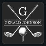Golf Monogram med minimalistisk Elegant Anpassning Fyrkantigt Klistermärke<br><div class="desc">Eleganten Golf Monogram Design från Edward Eksi med minimal Anpassningsbar. Enkel modifiering av INITIALER och TEXTS efter dina behov.</div>