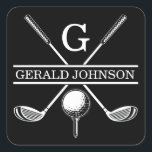 Golf Monogram med minimalistisk Elegant Anpassning Fyrkantigt Klistermärke<br><div class="desc">Eleganten Golf Monogram Design från Edward Eksi med minimal Anpassningsbar. Enkel modifiering av INITIALER och TEXTS efter dina behov.</div>