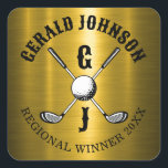 Golf Monogram med minimalistisk Elegant Anpassning Fyrkantigt Klistermärke<br><div class="desc">Eleganten Golf Monogram Design från Edward Eksi med minimal Anpassningsbar. Enkel modifiering av INITIALER och TEXTS efter dina behov.</div>